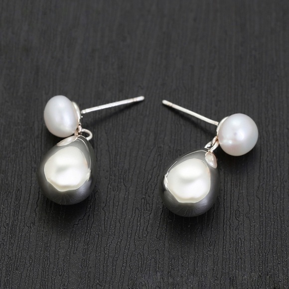 Tear Drop Earrings 925 Sterling Silver Mallorca Pearl Luxury Jewelry - Picture 2 of 10